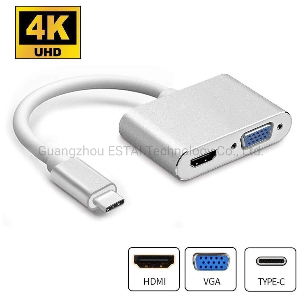 USB C to HDMI/DVI/VGA Adapter, 4 in 1 USB 3.0 Type-C Hub VGA/HDMI/DVI Video Adapter, 4K UHD Male to Female Multi-Display Video Converter