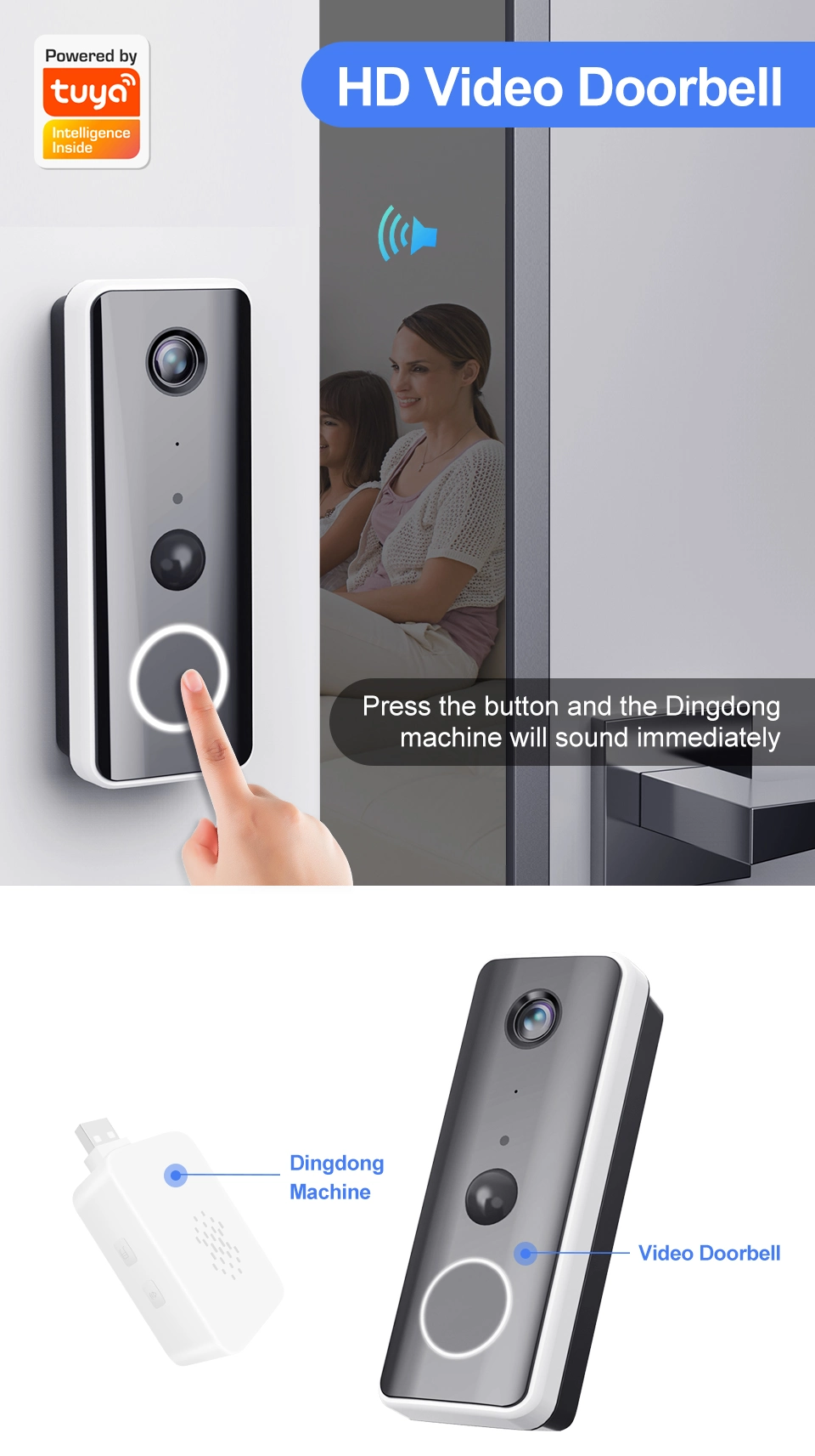 1080P WiFi Smart Video Doorbell PIR Detection Alarm H. 265