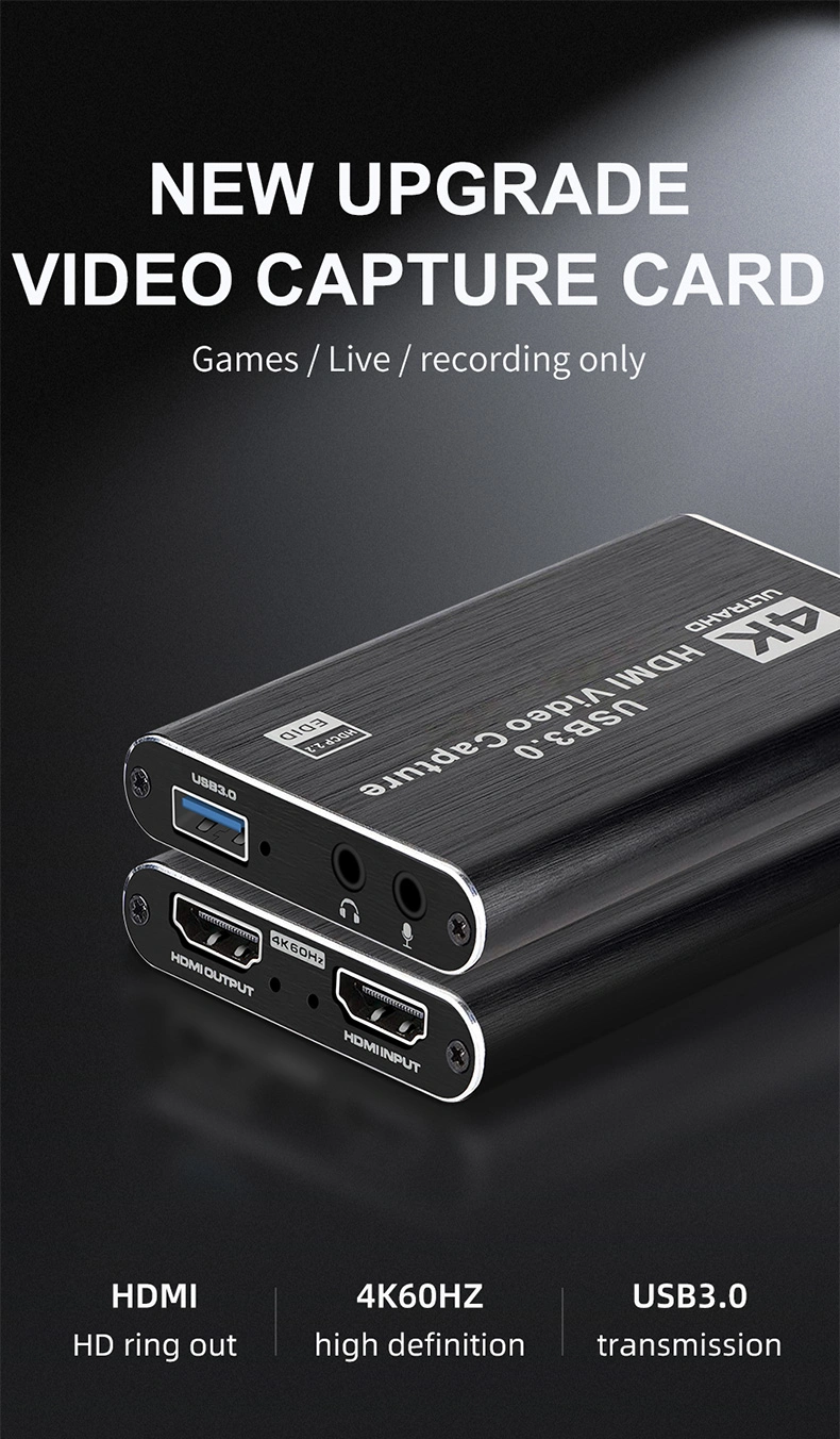 4K HD HDMI Video Capture Card USB3.0 Free Drive Mic Game Record Live Streaming