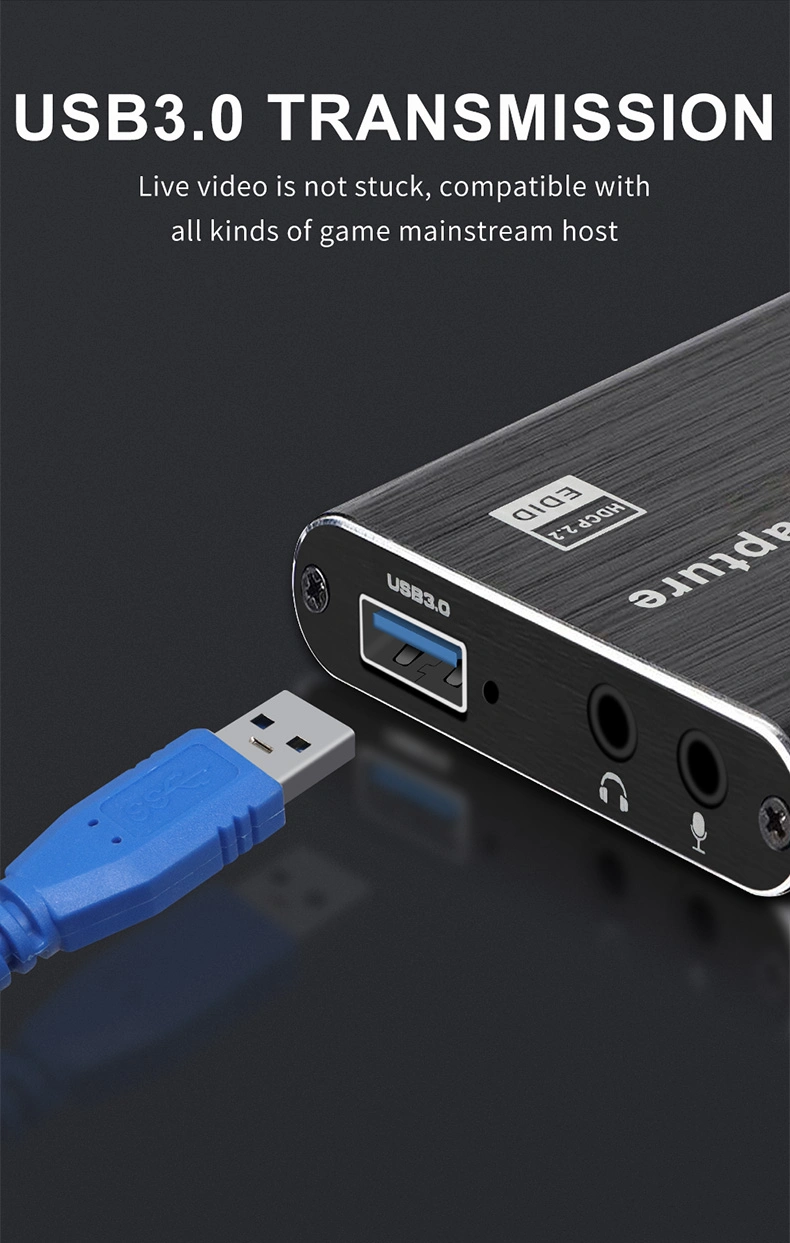 4K HD HDMI Video Capture Card USB3.0 Free Drive Mic Game Record Live Streaming