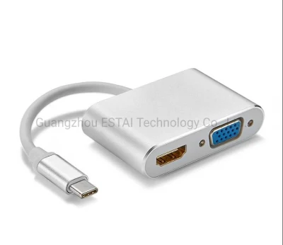 Adattatore da USB-C a HDMI/DVI/VGA, hub USB 3.0 Type-C 4 in 1 Adattatore video VGA/HDMI/DVI, convertitore video multi display 4K UHD maschio-femmina