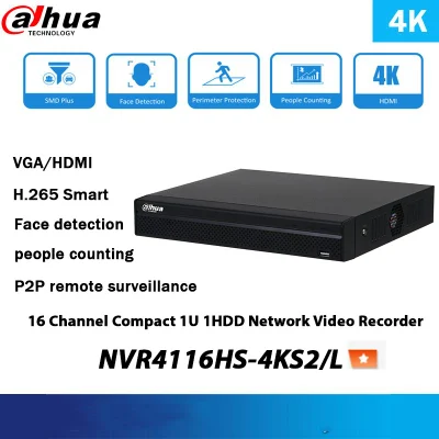 Videoregistratore di rete di sicurezza CCTV Dahua 4K 4/8/16 canali senza PoE NVR4116HS-4ks2/L NVR